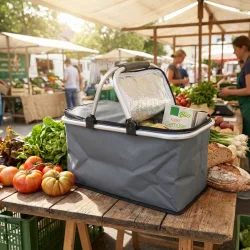 Thermo Einkaufskorb, faltbar, grau, 30l
