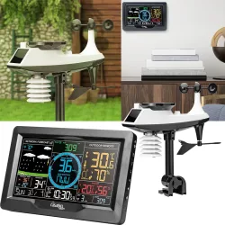 WLAN Wetterstation mit XL-Farbdisplay, Regenmesser, Aussensensensor, App-Daten
