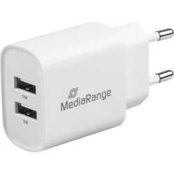 MediaRange 12W Schnellladeadapter, Eurostecker, 2x USB-A, weiss