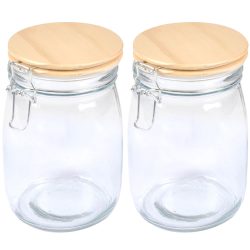 2er-Set Vorratsglas mit Bügelverschluss, Glasdose mit Bambus-Deckel, 0,7l