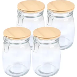 4er-Set Vorratsglas mit Bügelverschluss, Glasdose mit Bambus-Deckel, 0,7l