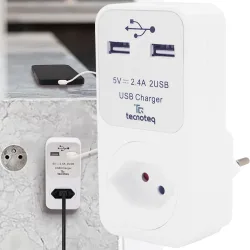 Steckdose mit 2x USB-Ladeport 2.4A Überspannungsschutz, Swiss-Edition