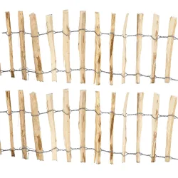 2er-Set Beeteinfassung aus Haselnuss, Steckzaun mit Pfosten, 35 x 300 cm, Beetumrandung