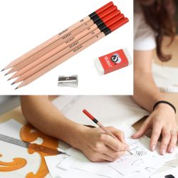 Bleistift-Set mit Radiergummi & Spitzer, 2B, B, HB, H, 2H