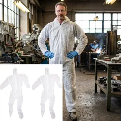 2er-Set Schutzanzug aus Polypropylen-Gewebe, Einweg-Overall mit Reissverschluss