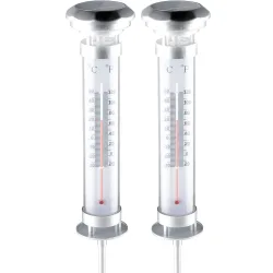 2er-Set Solar LED Lampe mit Thermometer, Ø 9 x H 57 cm