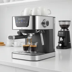Profi Siebträger Kaffeemaschine, 19 bar, mit Milchschaumdüse, Edelstahl