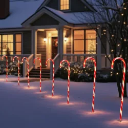 LED-Gartenstecker Zuckerstange, 8 Stück, rot-weiss, je H 74 cm