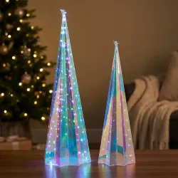 2er-Set Regenbogen-Pyramide mit sternförmigem Sockel, mit Micro-LED-Lichtern, 2 Grössen