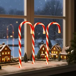 3er-Set LED-Zuckerstange, rot-weiss, 5 verschiedene Licht-Funktionen