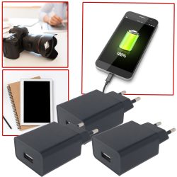 3er-Set USB-A-Ladegerät, 10 W, schwarz