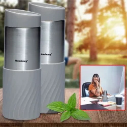 2er-Set Doppelwandiger Thermobecher, 420ml, grau