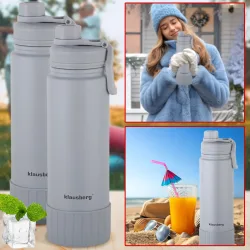 2er-Set Doppelwandiger Thermobecher, 720ml, grau