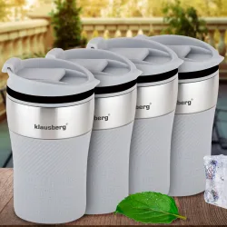 4er-Set Doppelwandiger Thermobecher, 280ml, grau