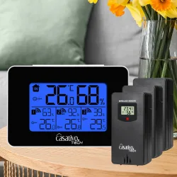 Funk-Wetterstation mit 3 Funksensoren, Hygrometer, LCD-Display