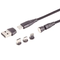 6in1 Magnet Ladekabel, PowerDelivery 60 W, USB-C/A auf Micro-B, USB-C & Lightning, 2m