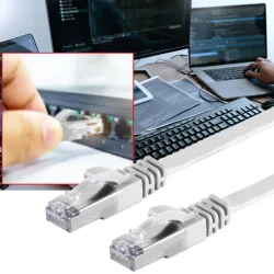 2er-Set Netzwerkkabel Cat 7, Flachkabel, 2x RJ45 Stecker, weiss, 10 m