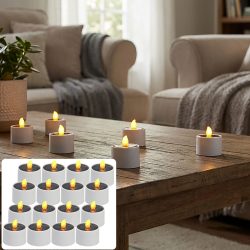 16er-Set LED-Teelichter, solarbetrieben, inkl. Dämmerungs-Sensor, IP44, weiss