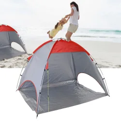 Strandzelt für 2 Personen, inkl. 8 Heringe & 4 Zeltseile, UV50+, rot/grau