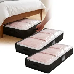 2er-Set Unterbettkommode mit Sichtfenster & Handgriff, 100 x 45 x 16 cm, schwarz