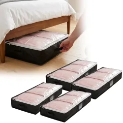 4er-Set Unterbettkommode mit Sichtfenster & Handgriff, 100 x 45 x 16 cm, schwarz