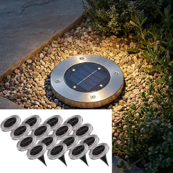 16er-Set Solar Bodenleuchte aus Edelstahl, mit Erdspiess, Ø 12 x 13 cm