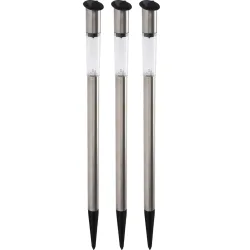 3er-Set Elegante Solar Gartenlampe aus Edelstahl, mit Erdspiess, 70 x 3 cm