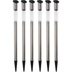 6er-Set Elegante Solar Gartenlampe aus Edelstahl, mit Erdspiess, 70 x 3 cm
