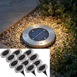 12er-Set Solar Bodenleuchte aus Edelstahl, mit Erdspiess, Ø 12 x 13 cm