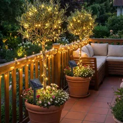 2er-Set Solar Lichterkette mit 8 Lichtmodi und Dämmerungsseensor, 12 m, 100 LEDs, IP44