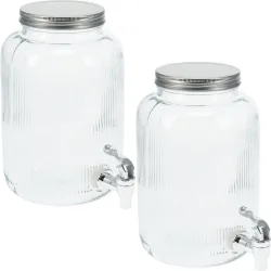 2er-Set Getränkespender aus Glas mit Deckel, 4l, zylinderförmig