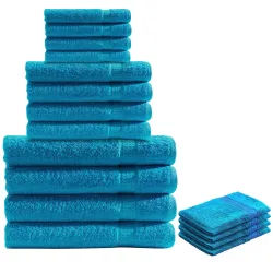 16-teiliges Handtuch-Set Frottee, je 4 Gäste-, Hand-, Badetücher und Waschlappen, türkis