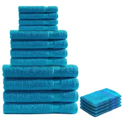 16-teiliges Handtuch-Set Frottee, je 4 Gäste-, Hand-, Duschtücher und Waschlappen, türkis