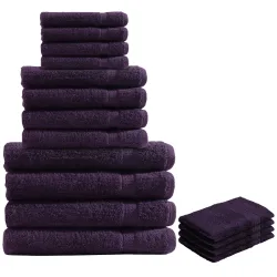 16-teiliges Handtuch-Set Frottee, je 4 Gäste-, Hand-, Duschtücher & Waschlappen, aubergine