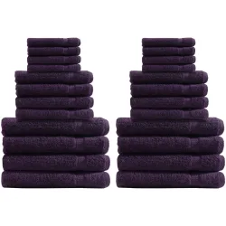 Handtuchset 24-teilig, je 8 Gäste-, Hand- und Badetücher, 100% Baumwolle, aubergine