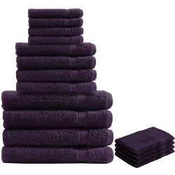 16-teiliges Handtuch-Set Frottee, je 4 Gäste-, Hand-, Badetücher & Waschlappen, aubergine