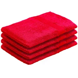 4er-Set Waschhandschuhe aus 100% Baumwolle, Waschlappen mit Schlaufe, rot