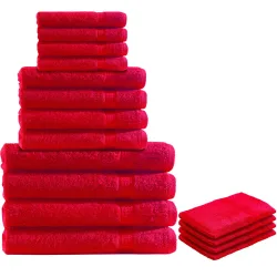 16-teiliges Handtuch-Set Frottee, je 4 Gäste-, Hand-, Badetücher und Waschlappen, rot