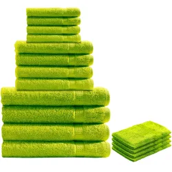 16-teiliges Handtuch-Set Frottee, je 4 Gäste-, Hand-, Badetücher & Waschlappen, apfelgrün