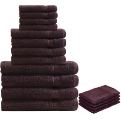 16-teiliges Handtuch-Set Frottee, je 4 Gäste-, Hand-, Badetücher und Waschlappen, braun