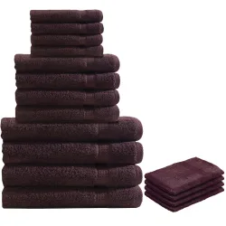 16-teiliges Handtuch-Set Frottee, je 4 Gäste-, Hand-, Duschtücher und Waschlappen, braun