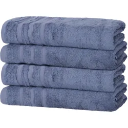 4er-Set Duschhandtücher, 50% Bambus & 50% Baumwolle, 70 x 140 cm, blau