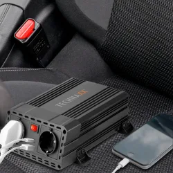 Kfz-Wechselrichter 12 auf 230V mit 2 Steckdosen & 2 USB Ladports, 600/1200 Watt