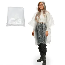 Notfall Regenponcho mit Kapuze und Ärmeln, transparent, ca. 120cm