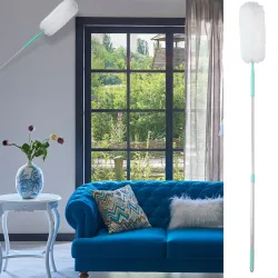 Staubwedel mit Teleskop-Griff aus Aluminium, 115 - 160 cm, weiss/blau