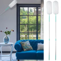 2er-Set Staubwedel mit Teleskop-Griff aus Aluminium, 115 - 160 cm, weiss/blau