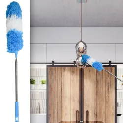 Staubwedel mit Teleskop-Griff aus Edelstahl, 78 - 248 cm, blau/weiss