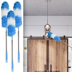 3er-Set Staubwedel mit Teleskop-Griff aus Edelstahl, 78 - 248 cm, blau/weiss
