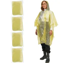 4er-Set Notfall Regenponcho mit Kapuze und Ärmeln, gelb, ca.