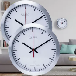 2er-Set Funk-Wanduhr mit Quarz-Uhrwerk & Aluminiumgehäuse, Ø 25cm